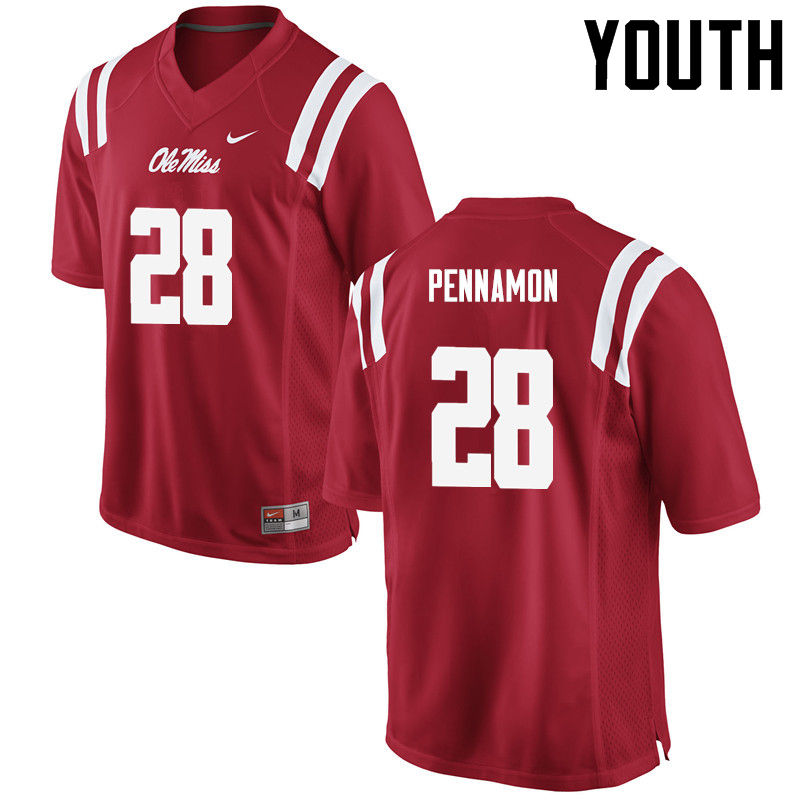 DVaughn Pennamon Ole Miss Rebels NCAA Youth Red #28 Stitched Limited College Football Jersey NJR7558TR